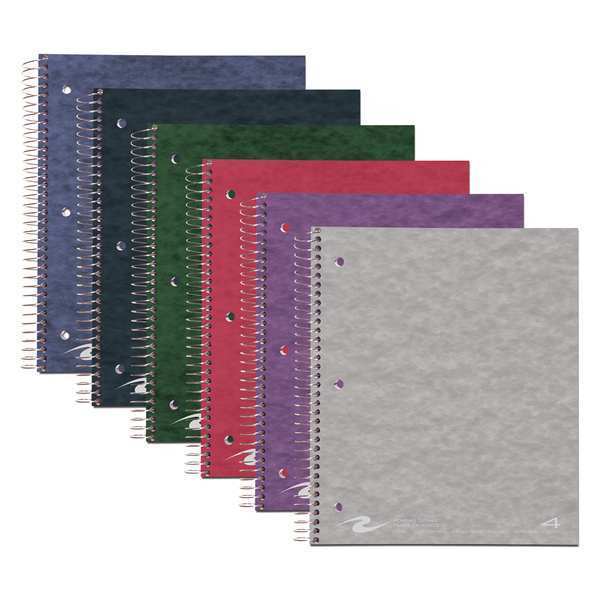 Roaring Spring Case of Wirebound Notebooks, 11"x9", 200 sheets, 4 Sub, 4 Pkt, College Ruled w/margin, Asstd. Colors 11376cs
