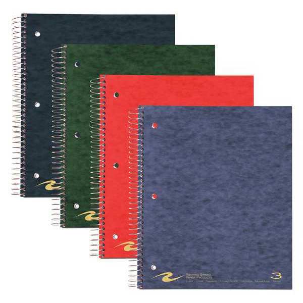 Roaring Spring Case of Wirebound Notebooks, 11"x9", 3 Subject 3 Pkt, 120 sht, College Ruled w/margin, Asstd. Colors 11384cs