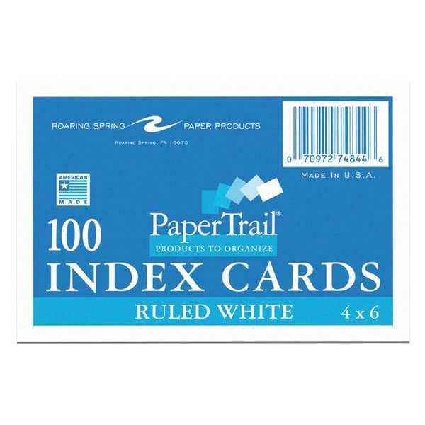 Roaring Spring Case of Index Cards 4"x6", 100 per pack, White Paper, Ruled on Front, Blank on Back 74844CS