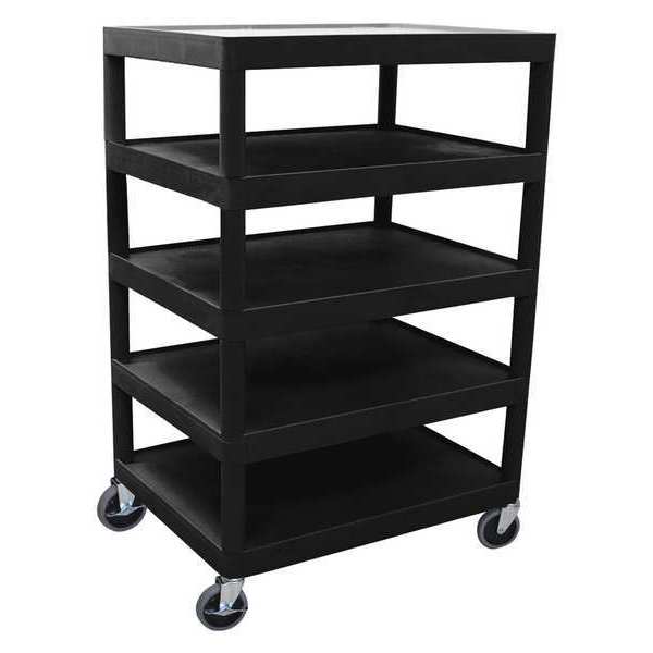 Luxor Utility Cart, Five Flat Shelf, Injection Molded Thermoplastic Resin, 5 Shelves, 300 lb BC55-B