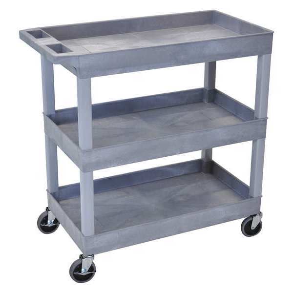 Luxor Deep Shelf Utility Cart, High Density Polyethylene (Shelf), Polyvinyl Chloride (Leg), 3 Shelves EC111-G