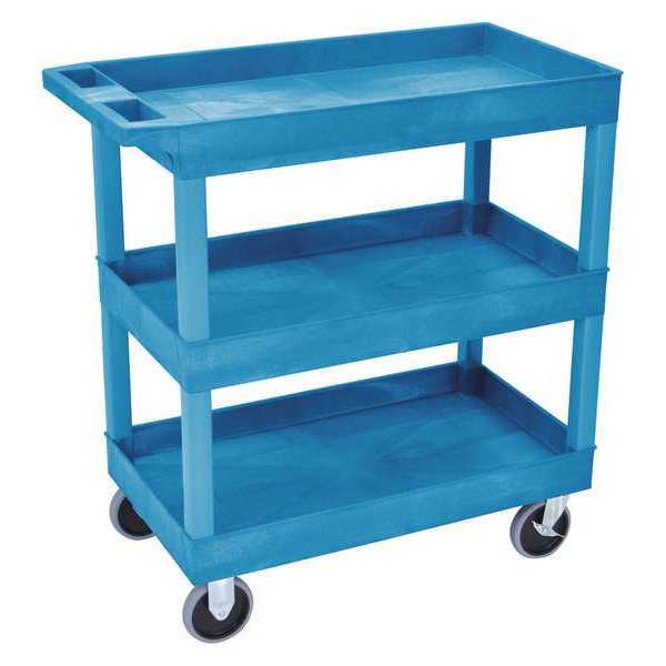 Luxor Deep Shelf Utility Cart, High Density Polyethylene (Shelf)/Polyvinyl Chloride (Leg), 3 Shelves EC111HD-BU