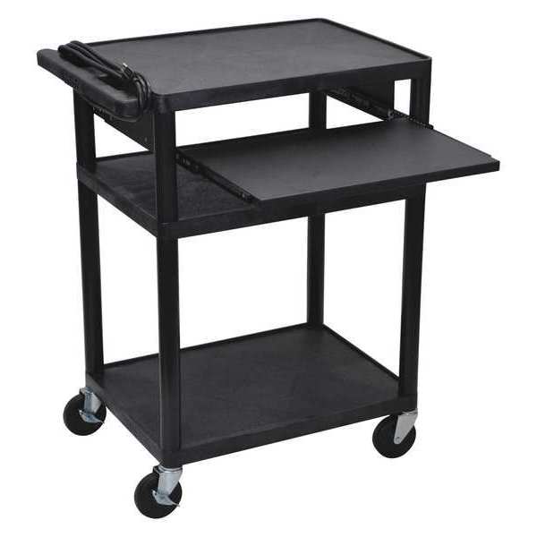 Luxor Molded Plastic (Shelf) Cart, (3) Shelf with Pull Out Shelf, 3 Shelves, 400 lb. LP34LE-B