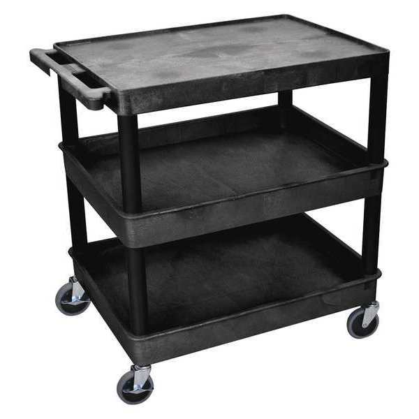 Zoro Select Utility Cart with Lipped Plastic Shelves, Flat, 3 Shelves, 400 lb TC211-B