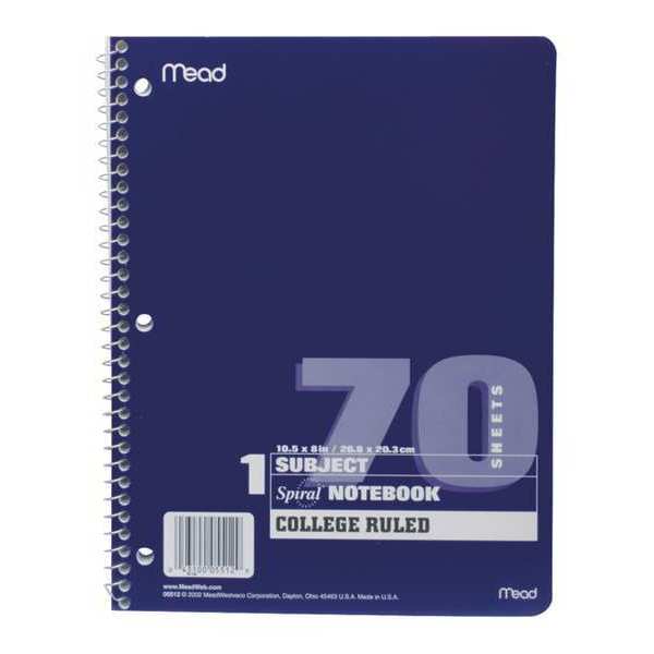 Mead Paper Co College Rule Notebook, 1 Subject, 70Sheets 05512