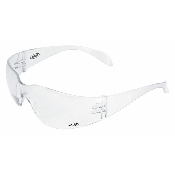 Erb Safety Safety Glasses, Clr Frame, Clr, Bifocal, 1.5, Clear Scratch-Resistant 17988