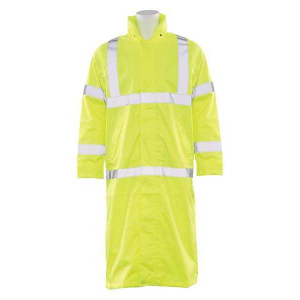 Erb Safety Long Rain Coat, Class 3, Hi-Viz, Lime, XL 62030