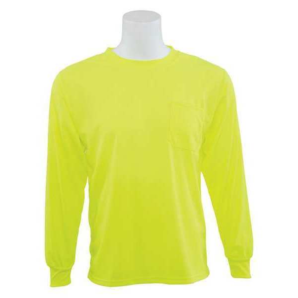 Erb Safety T-Shirt, Long Sleeve, Hi-Viz, Lime, 2XL 64029