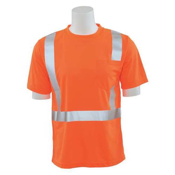 Erb Safety T-Shirt, Class 2, Hi-Viz, Orange, XL, Material: 100% Polyester Birdseye Mesh with Moisture Wicking 61679