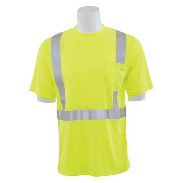 Erb Safety T-Shirt, Class 2, Hi-Viz, Lime, 4XL, Material: 100% Polyester Birdseye Mesh with Moisture Wicking 63053