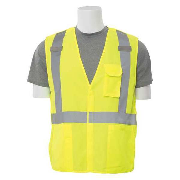 Erb Safety Safety Vest, Woven Oxford, Hi-Viz, Lime, XL, Standards: ANSI class 2 61377