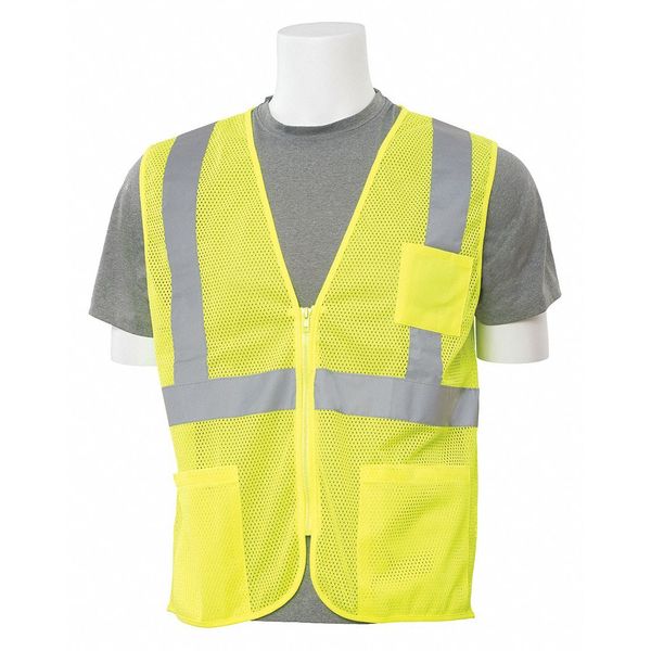 Erb Safety Safety Vest, Zippered, Hi-Viz, Lime, 2XL 61650