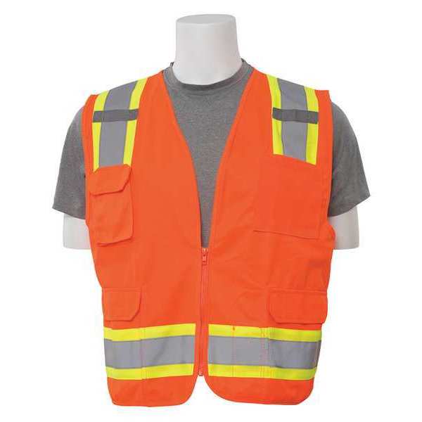 Erb Safety Safety Vest, ANSI, Hi-Viz, Orange, XL 62160