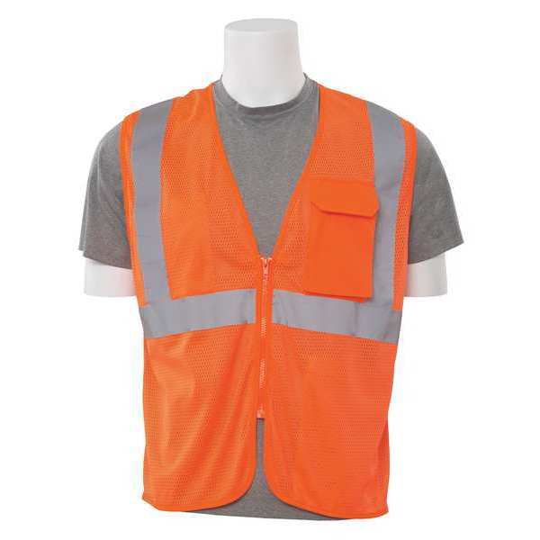 Erb Safety Safety Vest, Mesh, Hi-Viz, Orange, Zipper, XL 61882