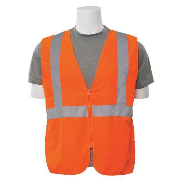 Erb Safety Safety Vest, Woven Oxford, Hi-Viz, Orange, M 61719