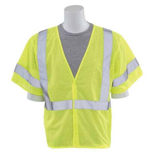 Erb Safety Safety Vest, Reflctve Trim, HiViz, Lime, 3XL 14554