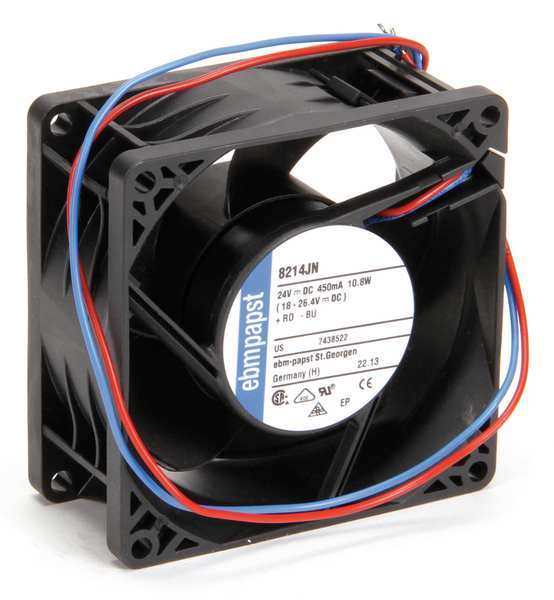 Ebm-Papst Standard Square Axial Fan, Square, 24V DC, 78 cfm, 3 1/7 in W. 8214JN