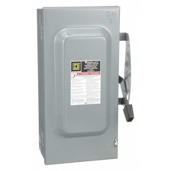 Square D Fusible Safety Switch, General Duty, 240V AC, 2PST, 100 A, NEMA 1 D223N