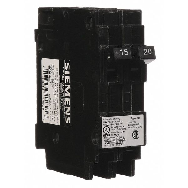 Siemens Miniature Circuit Breaker, Q Series 15/20A, 1 Pole, 120V AC Q1520