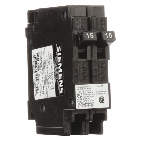Siemens Miniature Circuit Breaker, Q Series 15/15A, 1 Pole, 120V AC Q1515NC