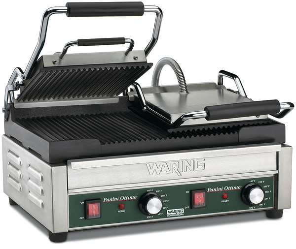 Waring Commercial Ribbed Plates Dual Panini Grill 240V, 3200 Watts WPG300