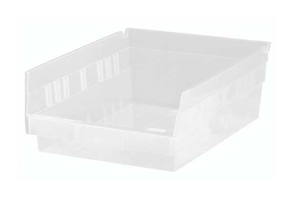 Quantum Storage Systems 50 lb Shelf Storage Bin, Polypropylene, 8 3/8 in W, 4 in H, 11 5/8 in L, Clear QSB107CL