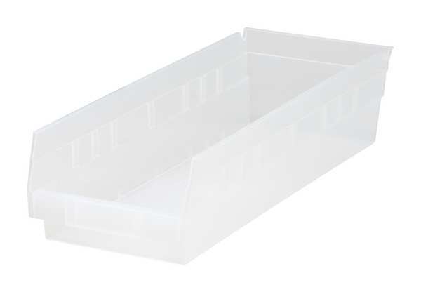 Quantum Storage Systems 50 lb Shelf Storage Bin, Polypropylene, 6 5/8 in W, 4 in H, Clear, 17 7/8 in L QSB104CL