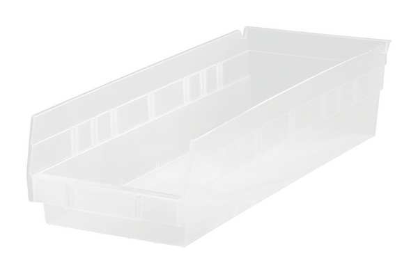 Quantum Storage Systems 50 lb Shelf Storage Bin, Polypropylene, 8 3/8 in W, 4 in H, 17 7/8 in L, Clear QSB108CL