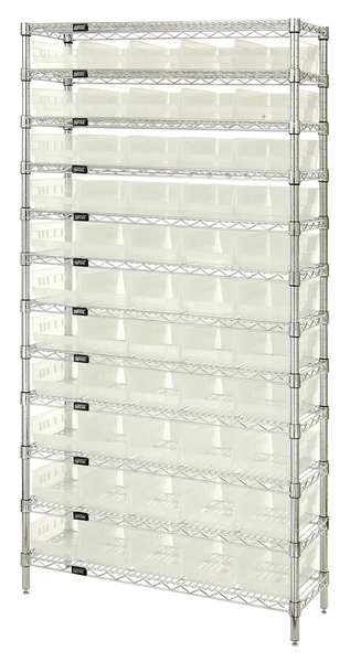 Quantum Storage Systems Steel, Polypropylene Bin Shelving, 36 in W x 74 in H x 24 in D, 12 Shelves, Clear WR12-106CL