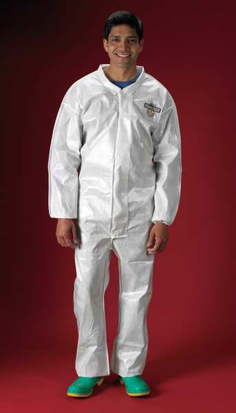 Lakeland Collared Chemical Resistant Coveralls, White, ChemMax(R) 2, Zipper PBLC44417-MD