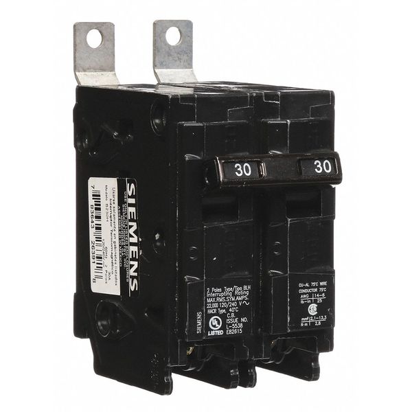 Siemens Miniature Circuit Breaker, BL Series 30A, 2 Pole, 120/240V AC B230H