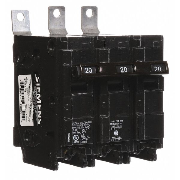 Siemens Miniature Circuit Breaker, BL Series 20A, 3 Pole, 240V AC B320H