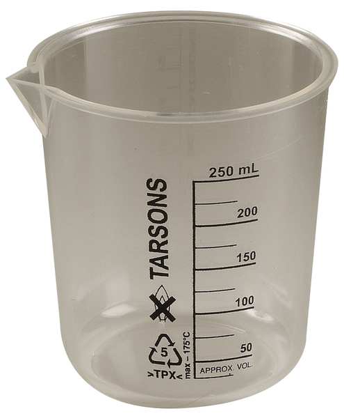 Lab Safety Supply Beaker, 250mL, Polymethylpentene, PK6 6FAF1