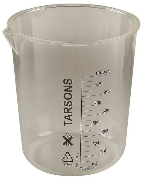 Lab Safety Supply Beaker, 1000mL, Polymethylpentene, PK3 6FAF2