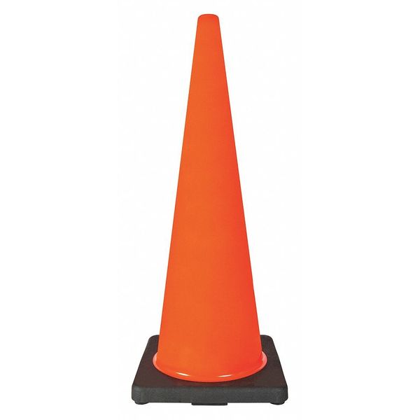 Zoro Select Traffic Cone, Standard Shape, PVC, 36 in H, Orange, Non-Reflective, Black Base 6FHC1