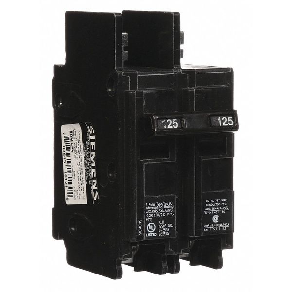 Siemens Miniature Circuit Breaker, BQ Series 125A, 2 Pole, 120/240V AC BQ2B125
