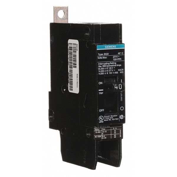 Siemens Miniature Circuit Breaker, BQD Series 40A, 1 Pole, 277V AC BQD140