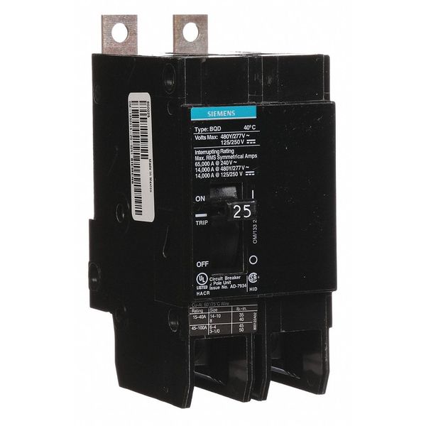 Siemens Miniature Circuit Breaker, BQD Series 25A, 2 Pole, 480V AC BQD225