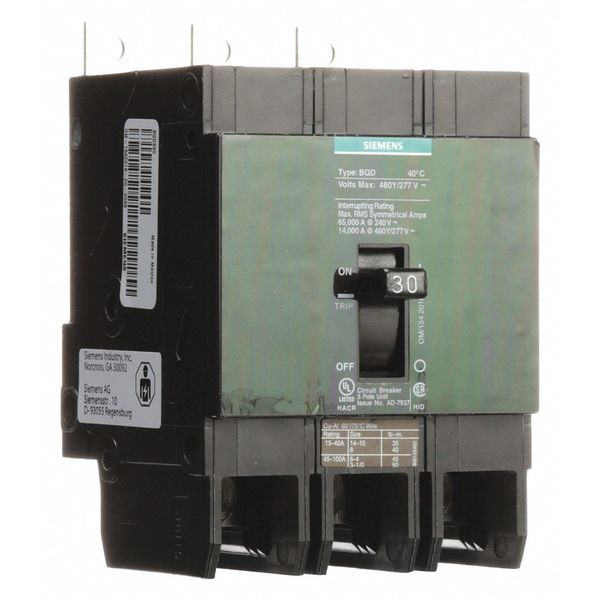 Siemens Miniature Circuit Breaker, BQD Series 30A, 3 Pole, 480V AC BQD330