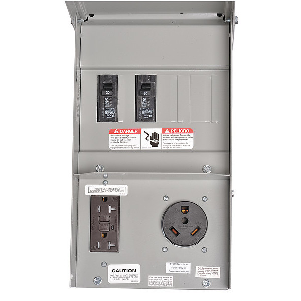 Siemens Temporary GFCI Outlet Panel, 50 A , 120/240V AC, 1 Phase, NEMA 3R, 3 Outlets, Surface Mount, Gray TL37US