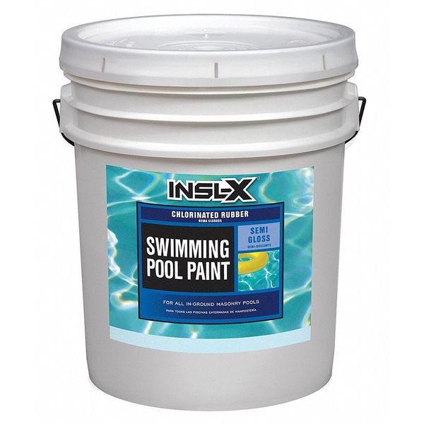 Insl-X By Benjamin Moore Pool Paint, Semi-gloss, Rubber-Based Base, White, 5 gal CR2610099-05