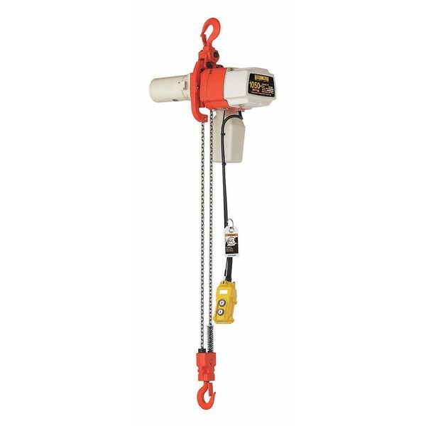 Harrington Electric Chain Hoist, 1,050 lb, 10 ft, Hook Mounted - No Trolley, 120v, Red ED1050DS-10