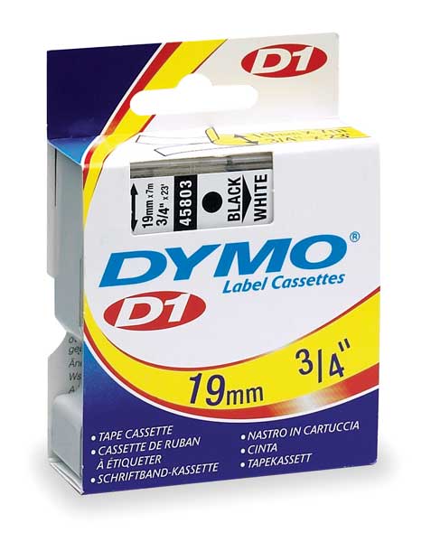 Dymo Adhesive Label Tape Cartridge 3/4" x 23 ft., Black/White 45803