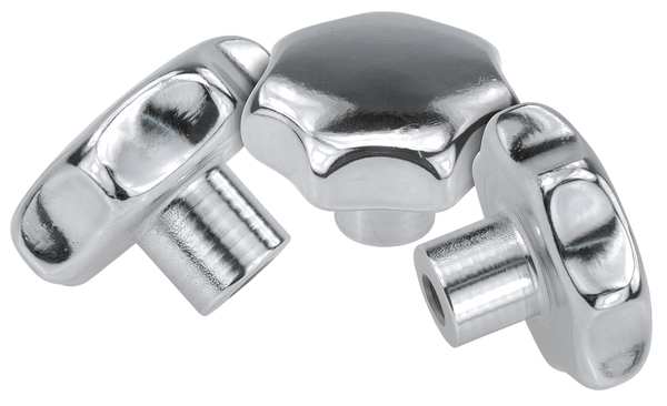 Kipp Star Grip, Form: D, Tapped and Drilled, DIN 6336, D=M08, D1= 40, H=26, Stainless Steel Polished K0150.440082