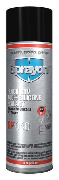 Sprayon Mildew and Water Resistant RTV Silicone Sealant, 8 oz, Black, Temp Range 80 to 450 Degrees F S00040000