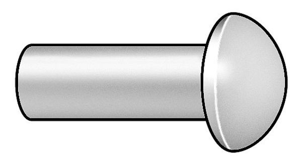 Zoro Select Solid Rivet, Round Head, 0.25 in Dia., 0.375 in L, Aluminum Body, 100 PK 30A0806-EA-100