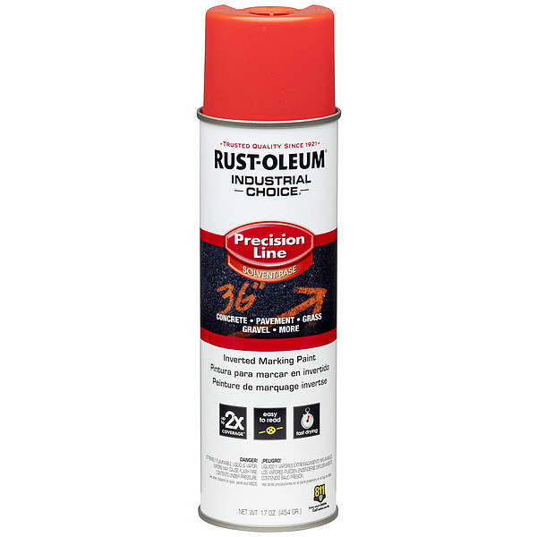 Rust-Oleum Inverted Marking Paint, 17 oz., Fluorescent Red/Orange, Solvent -Based 203028