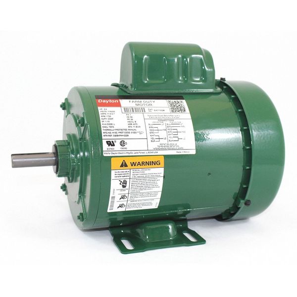 Dayton High Torque Farm Duty Motor, Capacitor-Start, 3/4 HP, 115/230V AC, 1,725 Nameplate RPM, 56 Frame 6K719