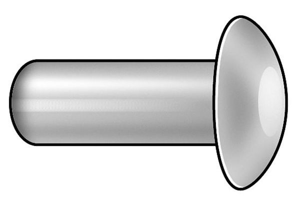 Zoro Select Solid Rivet, Universal Head, 0.1875 in Dia., 0.375 in L, Aluminum Body, 250 PK 70A0606P-EA-250
