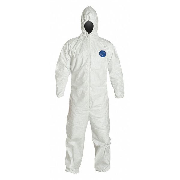 Dupont Tyvek 400 Hooded Disposable Coveralls, Medium, Zipper, Elastic Wrist, Elastic Ankle, White, 6 Pack TY127SWHMD0006G1